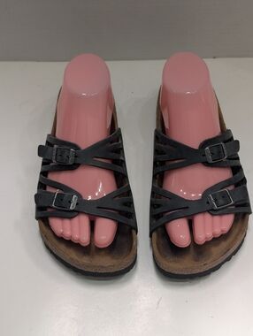 Birkenstock Granada 38 US Women’s 7 Charcoal Gray Leather Sandals SoftBed EUC